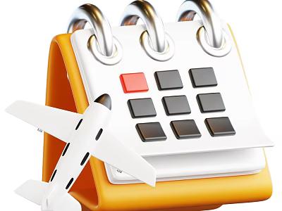 Decorative Ornament Set With Yellow Calendar White Plane Model Red Black Buttons And Silver Rings 3d model