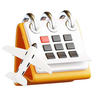 Decorative Ornament Set With Yellow Calendar White Plane Model Red Black Buttons And Silver Rings 3d model