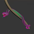 Green Snake Sculpture Coiled Around Curved Wooden Stick With Open Mouth And Sharp Fangs