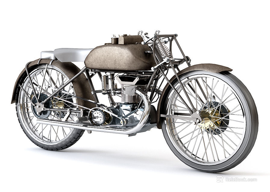 Vintage Classic Motorcycle With Leather Seat Spoked Wheels And Retro Chrome Design 3d model 