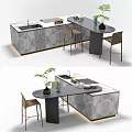 Elegant Modern Dining Table Set With Marble Countertop Chairs And Decorative Plants 3d model
