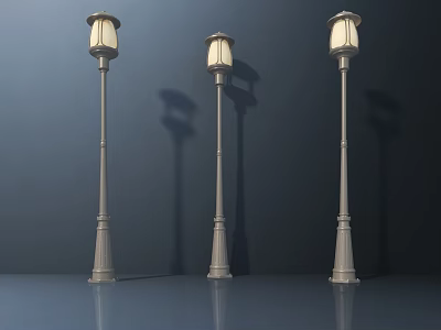 Classic Outdoor Lights With Metal Poles And Illuminated Lamps For Garden 3d model