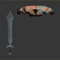 Muscular Man With Blue Arm Tattoos Brown Belt And Sword Beside Him