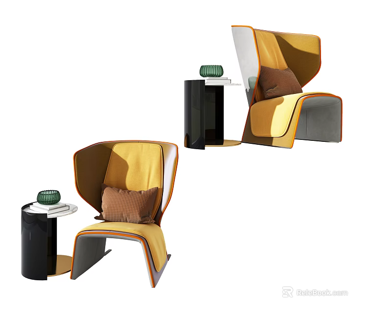 Yellow Leisure Chair With Brown Cushion And Black Side Table Green Decor 3d model 