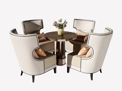 Modern Leisure Sofa Combination With Four Armchairs Round Coffee Table And Flower Decoration 3d model