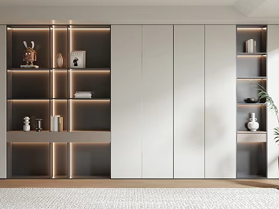 Modern Bookshelf Design With LED Lighting Open Shelves And Decorative Storage Space 3d model