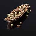 Roasted Brazil Nuts in Wooden Bowl on Black Background with Reflections