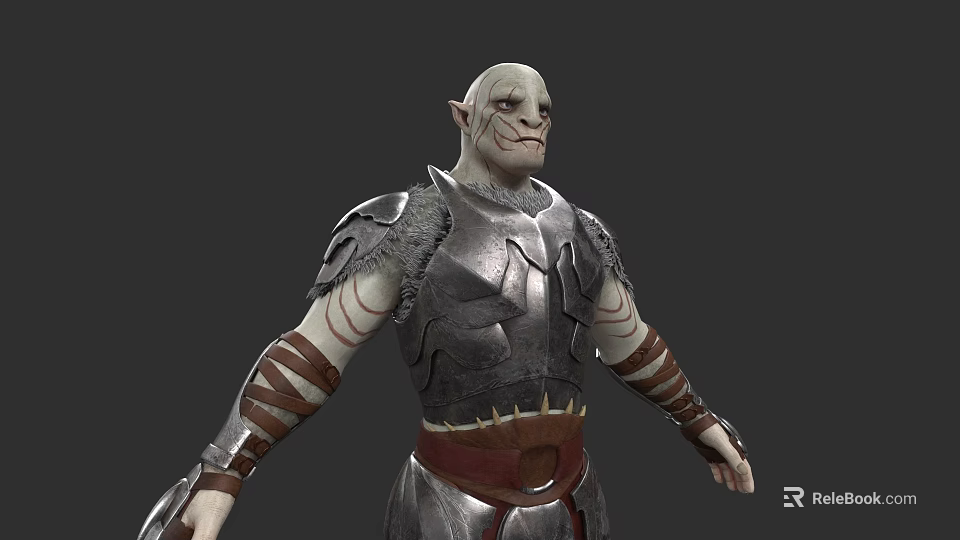 Mythical Warrior Game Movie Character With Silver Armor Fur Details And Red Tattoos 3d model 