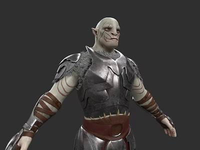 Mythical Warrior Game Movie Character With Silver Armor Fur Details And Red Tattoos 3d model