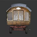 Vintage Wooden Trailer Featuring Curved Roof Windows Decorative Details And Wheels