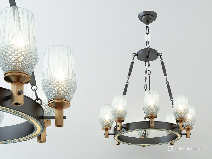 Modern Chandelier with Glass Shades Multiple Lights Circular Design and Metal Frame 3d model 