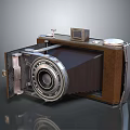 Vintage Digital Camera With Open Design Brown Leather Case And Metal Lens