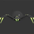 Mechanical Spider With Shiny Metallic Body And Neon Green Leg Tips On Reflective Surface