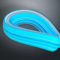 Cartoon Scene With Blue Glossy Curved Layered Structure And Shiny Elements