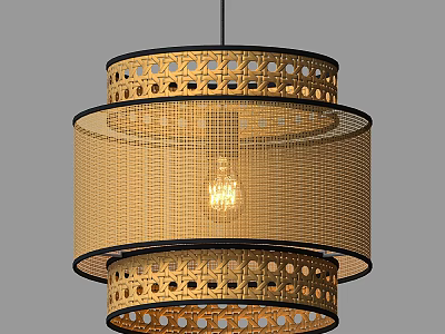 Modern Golden Multi Layer Chandelier With Perforated Rim And Mesh Shade 3d model