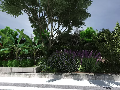 Lush Garden Landscape Design With Tall Trees Shrubs And Colorful Flowers 3d model