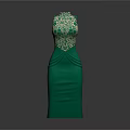 Turquoise Dress with Floral Lace Top and Sleeveless Fitted Waist Design