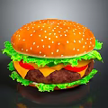 Delicious Juicy Hamburger With Sesame Bun Fresh Lettuce Tomato Slices Melted Cheese And Beef Patty