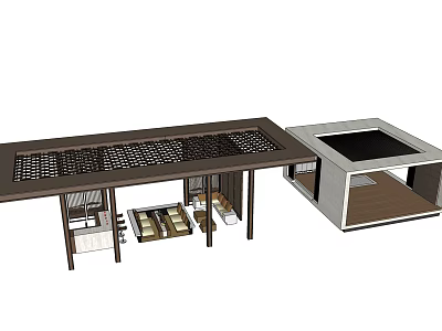 Modern Garden Landscape Design With Wooden Pavilion And Lattice Roof Structure 3d model
