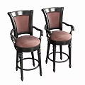 Two Classic Bar Stools With Brown Upholstered Seats Black Legs And Stylish Armrests