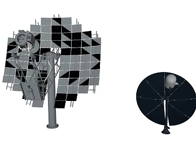 Large Grid Panel Antenna And Small Parabolic Dish For Communication Systems 3d model
