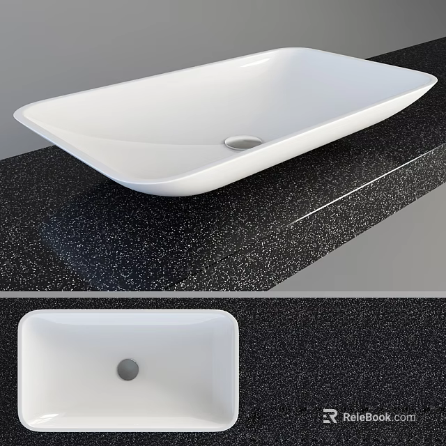 Elegant White Ceramic Above Counter Bathroom Sink With Modern Design On Black Granite Vanity Top 3d model 