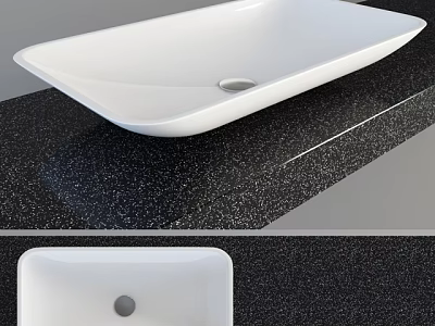 Elegant White Ceramic Above Counter Bathroom Sink With Modern Design On Black Granite Vanity Top 3d model