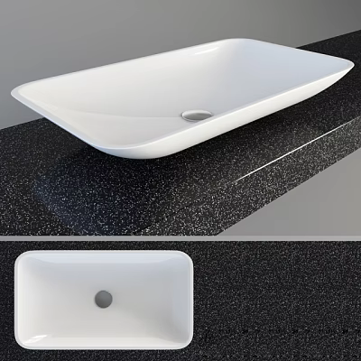 Elegant White Ceramic Above Counter Bathroom Sink With Modern Design On Black Granite Vanity Top 3d model