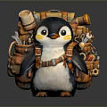 Adorable Adventure Penguin With Backpack Carrying Scroll Tools And Bottles