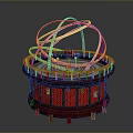 Traditional Chinese Decorative Structure With Round Red Carved Base And Golden Rings