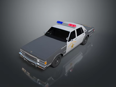 Vintage Police Car With Blue Red Emergency Lights And Side Badge On Gray Body 3d model