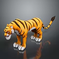 3D Rendered Cartoon Tiger With Yellow Black Stripes And White Paws On Gray Background