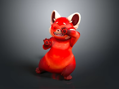 Adorable Red Cartoon Character With Big Ears Chubby Body Smiling And Waving 3d model