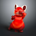 Adorable Red Cartoon Character With Big Ears Chubby Body Smiling And Waving