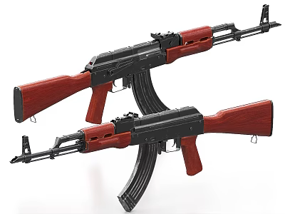 Two Assault Rifles With Wooden Stocks And Black Metal Components 3d model