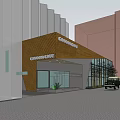 Modern Building Exterior Featuring Glass Curtain Walls Brown Triangular Structure And Bamboo Plants