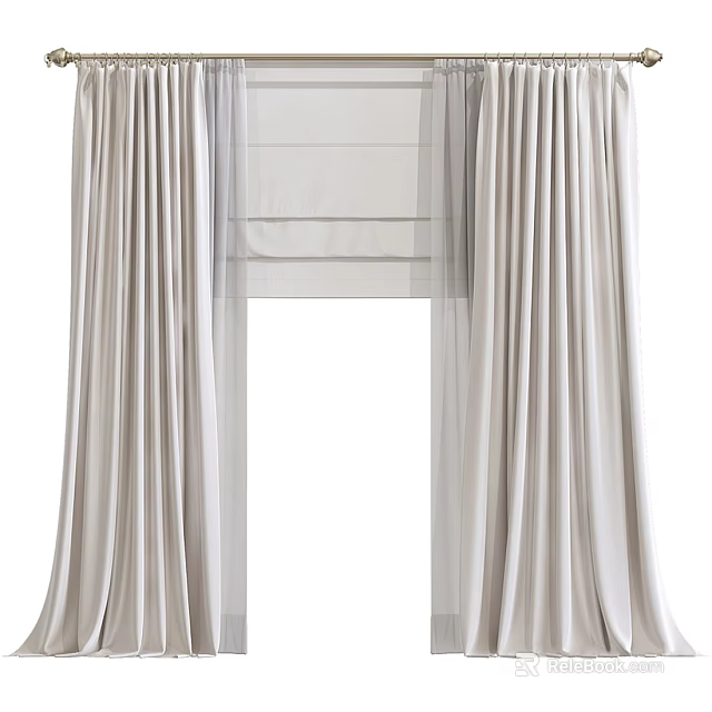 Elegant Light Beige Curtains With Sheer Layers And Soft Drapes Design 3d model 