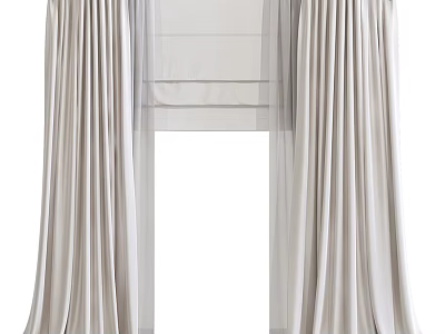 Elegant Light Beige Curtains With Sheer Layers And Soft Drapes Design 3d model