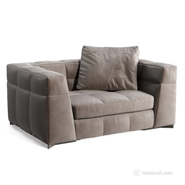 Modern Gray Single Seater Sofa With Square Armrests And Comfortable Cushion 3d model