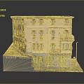 Cartoon Style Yellow Multistory Building Scene With Windows Arched Doors Street Lamp On Gray Platform