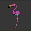 Cartoon Pink Flamingo Character Wearing Yellow Sunglasses And Blue Shorts With Spread Wings