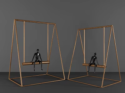 Modern Decorative Ornament Set With Two Golden Frame Swings And Black Figurines 3d model