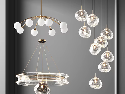 Modern Pendant Lights Interior Design With Transparent Spherical Glass And Golden Metal Frames 3d model