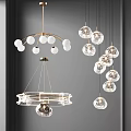 Modern Pendant Lights Interior Design With Transparent Spherical Glass And Golden Metal Frames