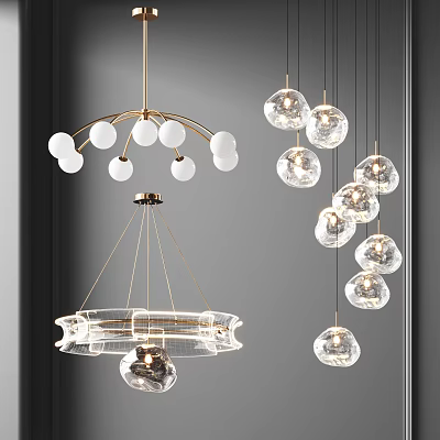 Modern Pendant Lights Interior Design With Transparent Spherical Glass And Golden Metal Frames 3d model