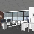 Public Office Space with Modern Open Layout Ergonomic Chairs Workstations Computers Large Windows Wall Decor 3d model