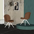 Brown Leather Dining Chairs With Curved Back And Brass Legs In Modern Room