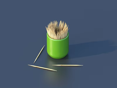 Green Container Tableware Set With Wooden Toothpicks Inside And Scattered Around 3d model