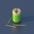 Green Container Tableware Set With Wooden Toothpicks Inside And Scattered Around 3d model