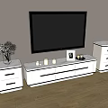Modern White TV Stand With Drawer Cabinets And Decorative Vase Candles Photo Frame